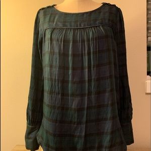 Loft blouse in black watch plaid